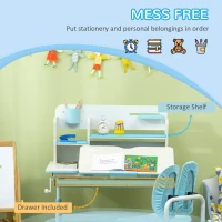 HOMCOM Kids Desk and Chair Set, with Storage Shelves, Washable Cover, for Ages 3-12 Years - Blue(m-6)