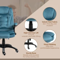 Vinsetto Massage Recliner Chair Heated Office Chair with Six Massage Points Velvet-Feel Fabric 360° Swivel Wheels Blue(m-9)
