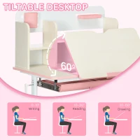HOMCOM Kids Desk and Chair Set, with Storage Shelves, Washable Cover, for Ages 3-12 Years - Pink(m-5)