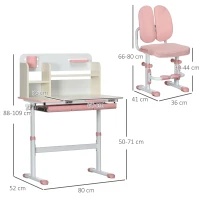 HOMCOM Kids Desk and Chair Set, with Storage Shelves, Washable Cover, for Ages 3-12 Years - Pink(m-3)