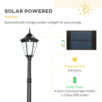 Outsunny 2.4 m Garden Lamp Post Light, LED Solar Powered Patio Path Lighting Lamp with Aluminium Frame, PIR Motion Sensor for Lawn, Pathway, Driveway, Black(m-4)