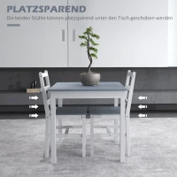 HOMCOM Eethoek voor 2 personen, 2 stoelen, 1 tafel, grenenhout, wit+grijs(m-5)