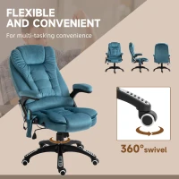 Vinsetto Massage Recliner Chair Heated Office Chair with Six Massage Points Velvet-Feel Fabric 360° Swivel Wheels Blue(m-8)