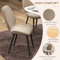 HOMCOM Velvet Dining Chairs, Set of 2 Dining Room Chairs with Metal Legs for Living Room, Dining Room, Light Brown(m-5)