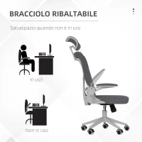 Vinsetto Sedia da Ufficio ad Altezza Regolabile con Supporto Lombare e Braccioli Ribaltabili, 65x64x120-130 cm(m-8)