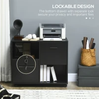 Vinsetto Dulap de Birou cu 2 Sertare pentru Dosare si Rafturi Deschise din PAL, Manere din Otel, Roti cu Blocare, 80x40x66cm, Negru(m-7)