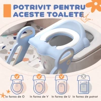 ZONEKIZ Reductor și Scăunel Înălțător WC cu Scară Reglabilă, Mânere și Pernă Detașabilă, 67,9x42,8x51,5 cm, Albastru(m-4)