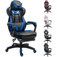 Vinsetto Computer Gaming Chair, Racing Desk Chair with Lumbar Support and Footrest, PU Leather Gamer Chair with Headrest and Swivel Wheels for Home, Blue(m-1)