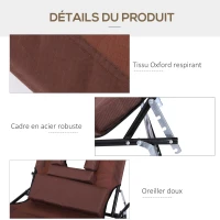 Outsunny Lot de 2 Bains de Soleil Pliable transat inclinable 4 Positions Chaise Longue de Lecture 3 Coussins fournis Marron(m-6)