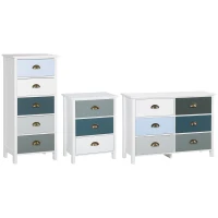 HOMCOM Chiffonnier commode meuble de rangement tiroirs multicolores avec poignée métal coquille en bois(m-1)