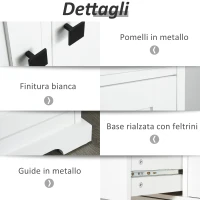 HOMCOM Credenza Shabby Chic Bianca in Legno con 3 Cassetti e 2 Armadietti per Soggiorno o Cucina, 136x42.5x86cm(m-4)