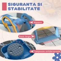 ZONEKIZ Reductor și Scăunel Înălțător WC cu Scară Reglabilă, Mânere și Pernă Detașabilă, 67,9x42,8x51,5 cm, Albastru(m-6)