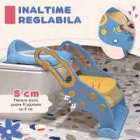 ZONEKIZ Reductor și Scăunel Înălțător WC cu Scară Reglabilă, Mânere și Pernă Detașabilă, 67,9x42,8x51,5 cm, Albastru(m-5)