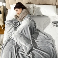 HOMCOM Patura din Flanel 330 GSM Reversibila pentru Utilizare in interior si la Exterior, 203x152x0.5 cm, Gri deschis(m-2)