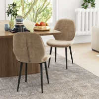 HOMCOM Velvet Dining Chairs, Set of 2 Dining Room Chairs with Metal Legs for Living Room, Dining Room, Light Brown(m-2)