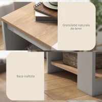HOMCOM Set de 2 Masute pentru Living cu Design pe Doua Niveluri din PAL, 40x40x45cm, Alb si Stejar(m-6)