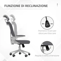 Vinsetto Sedia da Ufficio ad Altezza Regolabile con Supporto Lombare e Braccioli Ribaltabili, 65x64x120-130 cm(m-5)