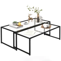 HOMCOM Lot de 2 tables basses gigognes tables de salon rectangulaires design en acier noir et plateaux en verre trempé(m-1)