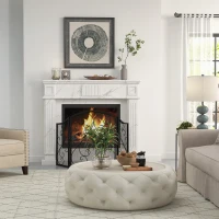 HOMCOM Parascintille Camino a 3 Pannelli in Metallo con Design Pieghevole, 66x31x81 cm, Nero(m-7)