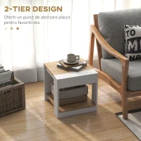 HOMCOM Set de 2 Masute pentru Living cu Design pe Doua Niveluri din PAL, 40x40x45cm, Alb si Stejar(m-5)