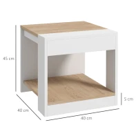 HOMCOM Set de 2 Masute pentru Living cu Design pe Doua Niveluri din PAL, 40x40x45cm, Alb si Stejar(m-3)