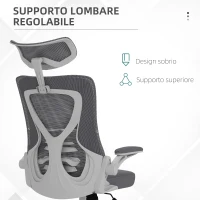 Vinsetto Sedia da Ufficio ad Altezza Regolabile con Supporto Lombare e Braccioli Ribaltabili, 65x64x120-130 cm(m-6)