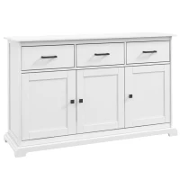 HOMCOM Credenza Shabby Chic Bianca in Legno con 3 Cassetti e 2 Armadietti per Soggiorno o Cucina, 136x42.5x86cm(m-1)
