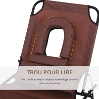 Outsunny Lot de 2 Bains de Soleil Pliable transat inclinable 4 Positions Chaise Longue de Lecture 3 Coussins fournis Marron(m-7)