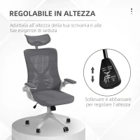 Vinsetto Sedia da Ufficio ad Altezza Regolabile con Supporto Lombare e Braccioli Ribaltabili, 65x64x120-130 cm(m-4)