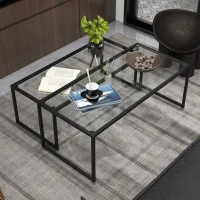 HOMCOM Lot de 2 tables basses gigognes tables de salon rectangulaires design en acier noir et plateaux en verre trempé(m-2)