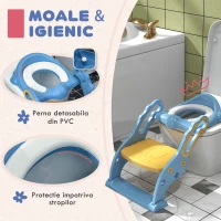 ZONEKIZ Reductor și Scăunel Înălțător WC cu Scară Reglabilă, Mânere și Pernă Detașabilă, 67,9x42,8x51,5 cm, Albastru(m-7)