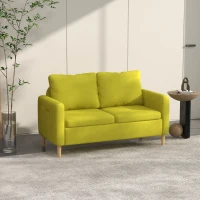 HOMCOM Canapele cu 2 Locuri pentru Camera de Zi, Canapea Mica, Canapea Tapitata cu Buzunare Laterale, Galben(m-2)