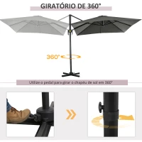 Outsunny Chapéu de Sol de Jardim Chapéu de Sol Excêntrico com Rotação 360° Inclinação de 5 Níveis com Manivela 245x245x245 cm Cinza(m-4)