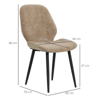 HOMCOM Velvet Dining Chairs, Set of 2 Dining Room Chairs with Metal Legs for Living Room, Dining Room, Light Brown(m-3)