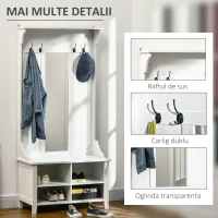 HOMCOM mobilier hol, cuier si oglinda, 80x40x170cm, alb(m-6)