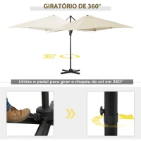 Outsunny Chapéu de Sol de Jardim Chapéu de Sol Excêntrico com Rotação 360° Inclinação de 5 Níveis com Manivela 245x245x245 cm Creme(m-4)