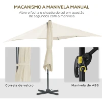 Outsunny Chapéu de Sol de Jardim Chapéu de Sol Excêntrico com Rotação 360° Inclinação de 5 Níveis com Manivela 245x245x245 cm Creme(m-6)