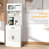 HOMCOM Buffet haut armoire de cuisine 2 portes vitrées étagère tiroir et placard double porte 60 x 38 x 161 cm blanc(m-4)