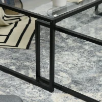 HOMCOM Lot de 2 tables basses gigognes tables de salon rectangulaires design en acier noir et plateaux en verre trempé(m-9)