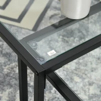 HOMCOM Lot de 2 tables basses gigognes tables de salon rectangulaires design en acier noir et plateaux en verre trempé(m-7)