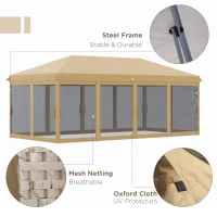 Outsunny Baldachin Pop-Up cu Plasă, Cort pentru Petreceri cu Geantă de Transport pentru Exterior, 585x295x270 cm, Bej(m-4)