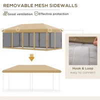 Outsunny Baldachin Pop-Up cu Plasă, Cort pentru Petreceri cu Geantă de Transport pentru Exterior, 585x295x270 cm, Bej(m-6)