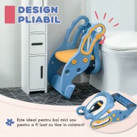 ZONEKIZ Reductor și Scăunel Înălțător WC cu Scară Reglabilă, Mânere și Pernă Detașabilă, 67,9x42,8x51,5 cm, Albastru(m-8)