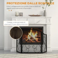 HOMCOM Parascintille Camino a 3 Pannelli in Metallo con Design Pieghevole, 66x31x81 cm, Nero(m-4)