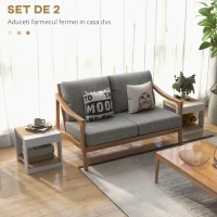 HOMCOM Set de 2 Masute pentru Living cu Design pe Doua Niveluri din PAL, 40x40x45cm, Alb si Stejar(m-4)