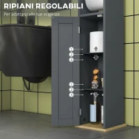 kleankin Mobiletto Bagno con Barra e Armadietto a 3 Livelli Regolabili, in MDF e Truciolato, Grigio(m-5)