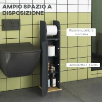 kleankin Mobiletto Bagno con Barra e Armadietto a 3 Livelli Regolabili, in MDF e Truciolato, Grigio(m-4)