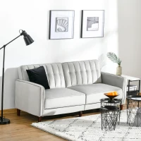HOMCOM Modern Convertible Sofa Futon Velvet-Touch Tufted Couch Compact Loveseat with Adjustable Split Back, Light Grey(m-2)