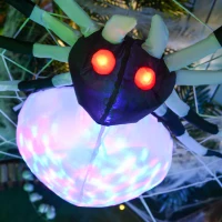 HOMCOM 5FT Long Halloween Inflatable Spider, Hanging Giant Spider with Colourful LED Light, Blow-Up Outdoor LED Garden Display for Lawn, Party(m-8)