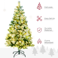 HOMCOM 4.5' Artificial Snow Christmas Trees with Frosted Branches, Warm White or Colourful LED Lights, Steel Base(m-5)